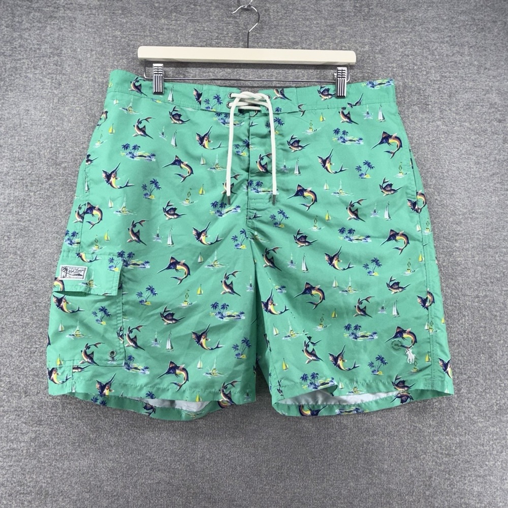 Polo Ralph Lauren Swim Trunks Men Size XXL Green Fishing Summer Beach